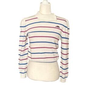 Vintage 80s Sears Split Turtleneck Striped Sweater Youth 16 Womens XS